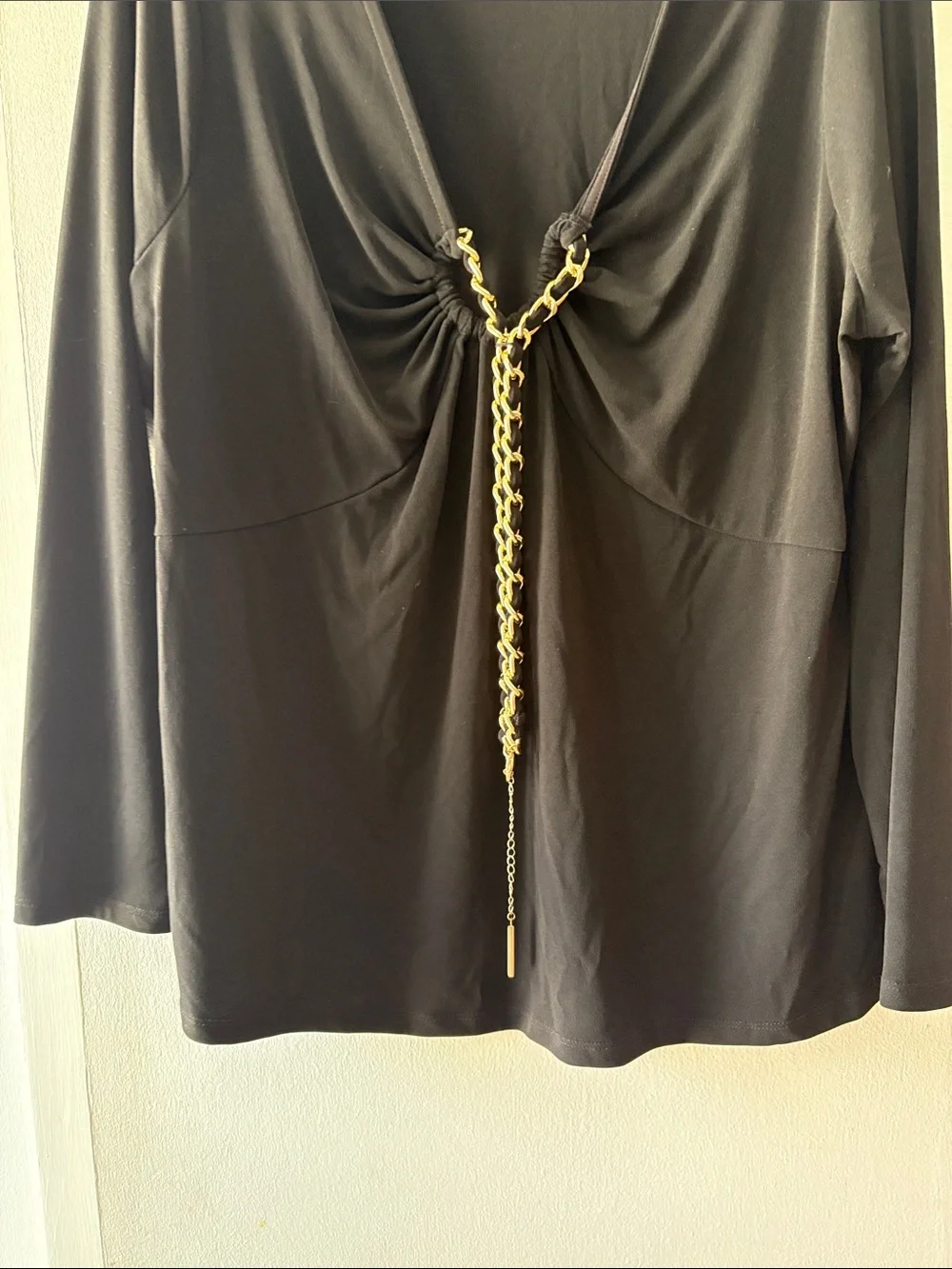 Michael Kors Black Long-Sleeve Chain-Detail Top